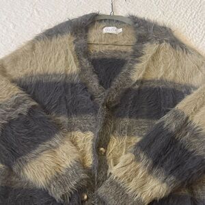 Topman Fuzzy Striped Cardigan - Black and Tan